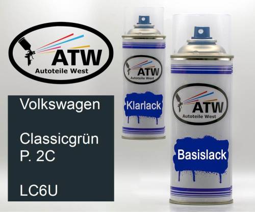 Volkswagen, Classicgrün P. 2C, LC6U: 400ml Sprühdose + 400ml Klarlack - Set, von ATW Autoteile West.